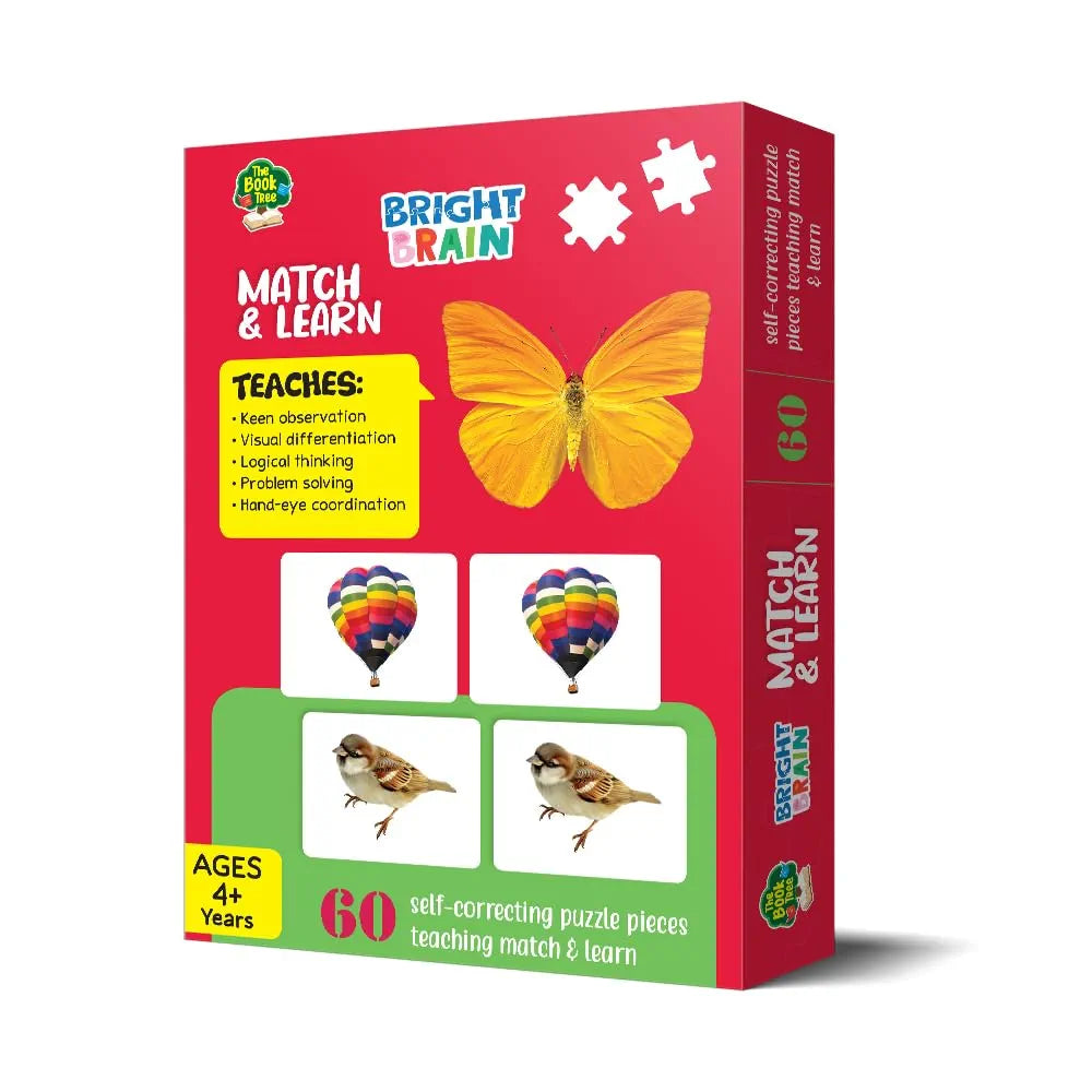 The Book Tree Bright Brain Match and Learn 60 Piece  Jigsaw Puzzle for Preschoolers, Educational Toy for Learning Picture Matching, Gifts for Kids Ages 3 to 6 by Majestic Book Club