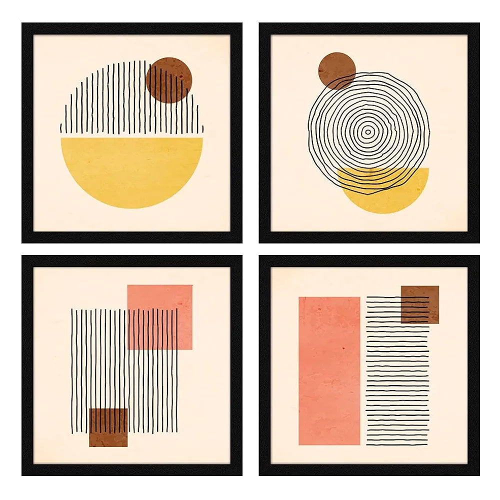 ArtX Paper Abstract Wall Art Painting Framed Paintings Multicolor Posters Geometric-Squares Set of 4