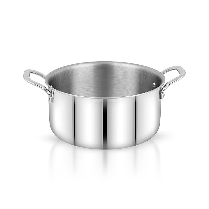Pigeon Tristeel Triply 22 Cm Casserole With Stainless Steel Lid | 4600ml Capacity | Induction & Gas Stove Compatible