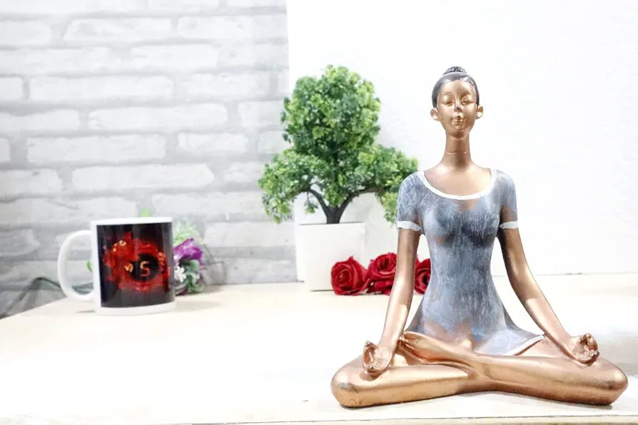 Jaipur Ace Yoga Lady Polyresin Statue Creative Abstract Design Art Figurine Yoga Lady (Grey Gold)