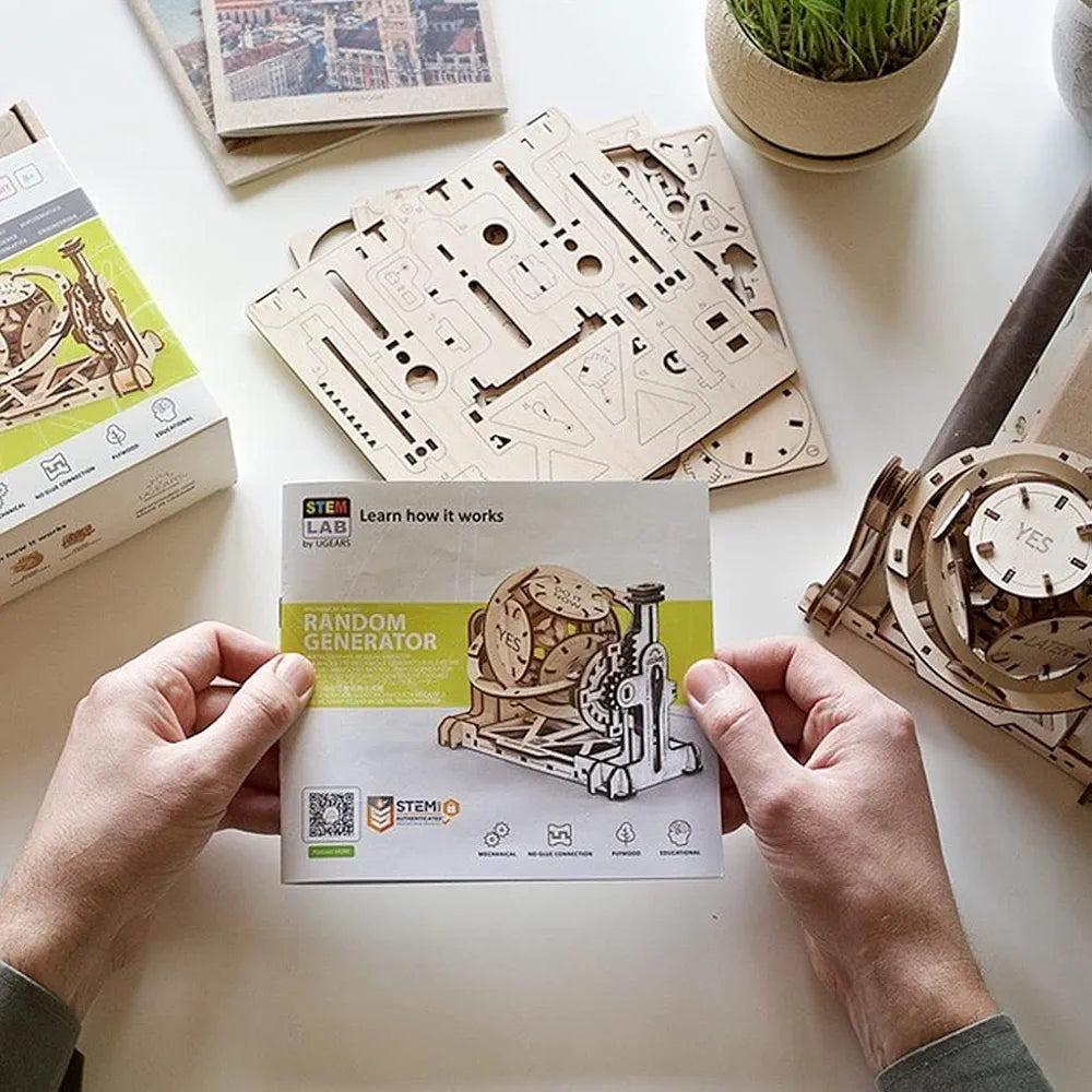 UGEARS STEM Random Generator Model Kit - Creative 3D Wooden Puzzles for Adults, Teens and Children - DIY Mechanical Science Kit for Self Assembly - Educational and Engineering 3D Puzzles with App