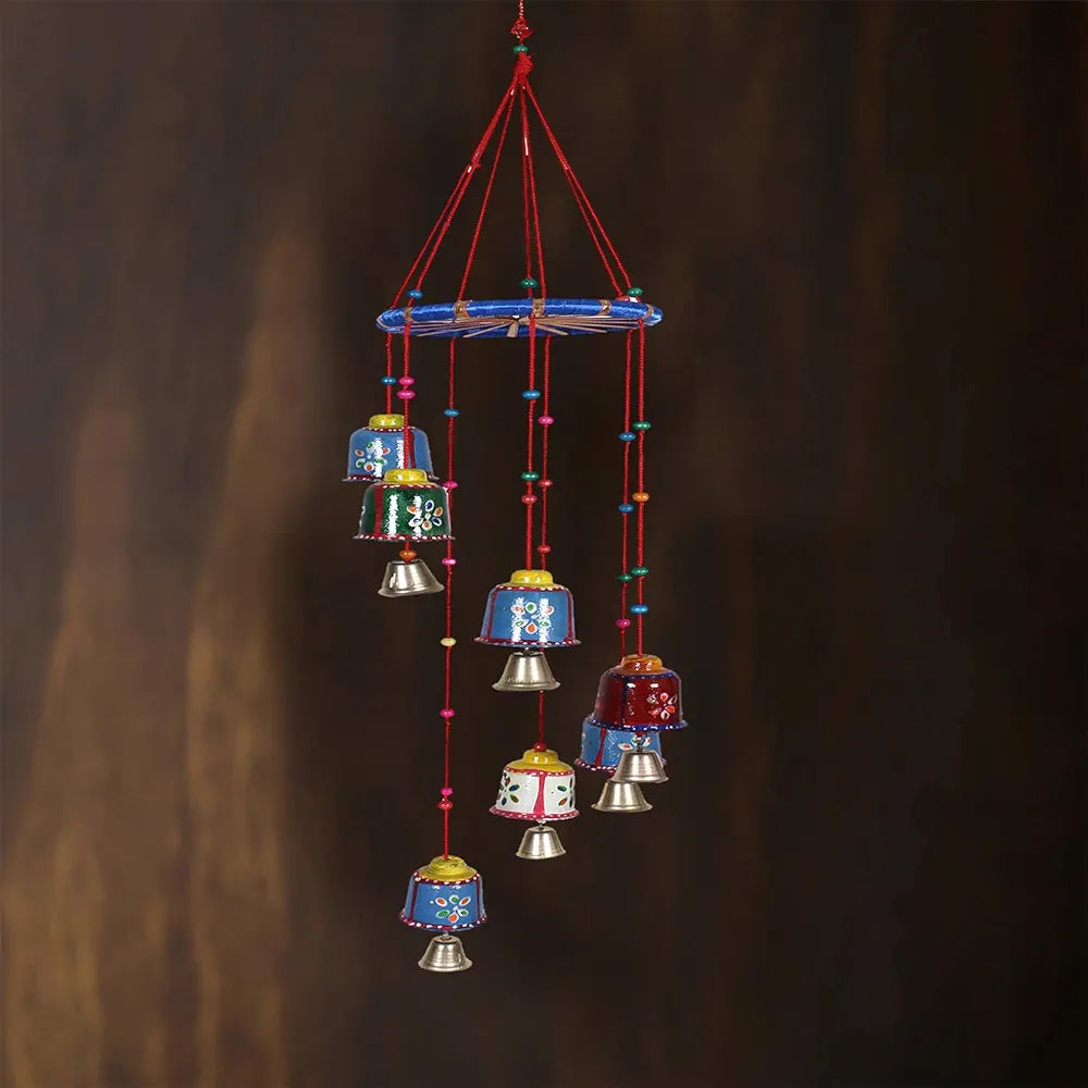Kuber Industries Handcrafted Wall Hanging Bells with Ring Traditional Rajasthani Hand Painted Bells