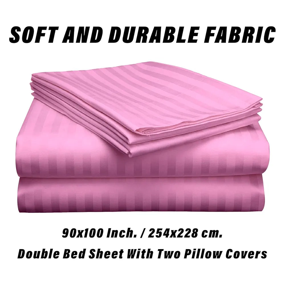 Kuber Industries Double Bedsheet with 2 Pillow Covers 144 TC Glace Cotton Bedsheet Pink