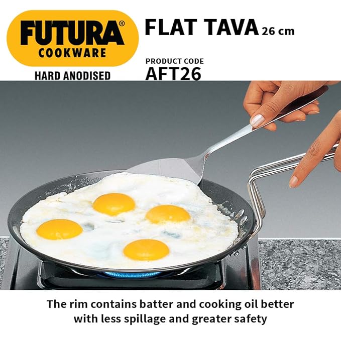 Hawkins Futura Hard Anodised Flat Tava 26 cm, 4.88 mm (Black)