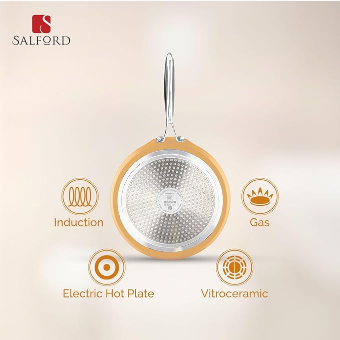 Salford Forged Ceramic Frypan With Tubular Ss Handle, Induction & Gas Ready | Mustard Yellow | 240mm | 1.85 Litre