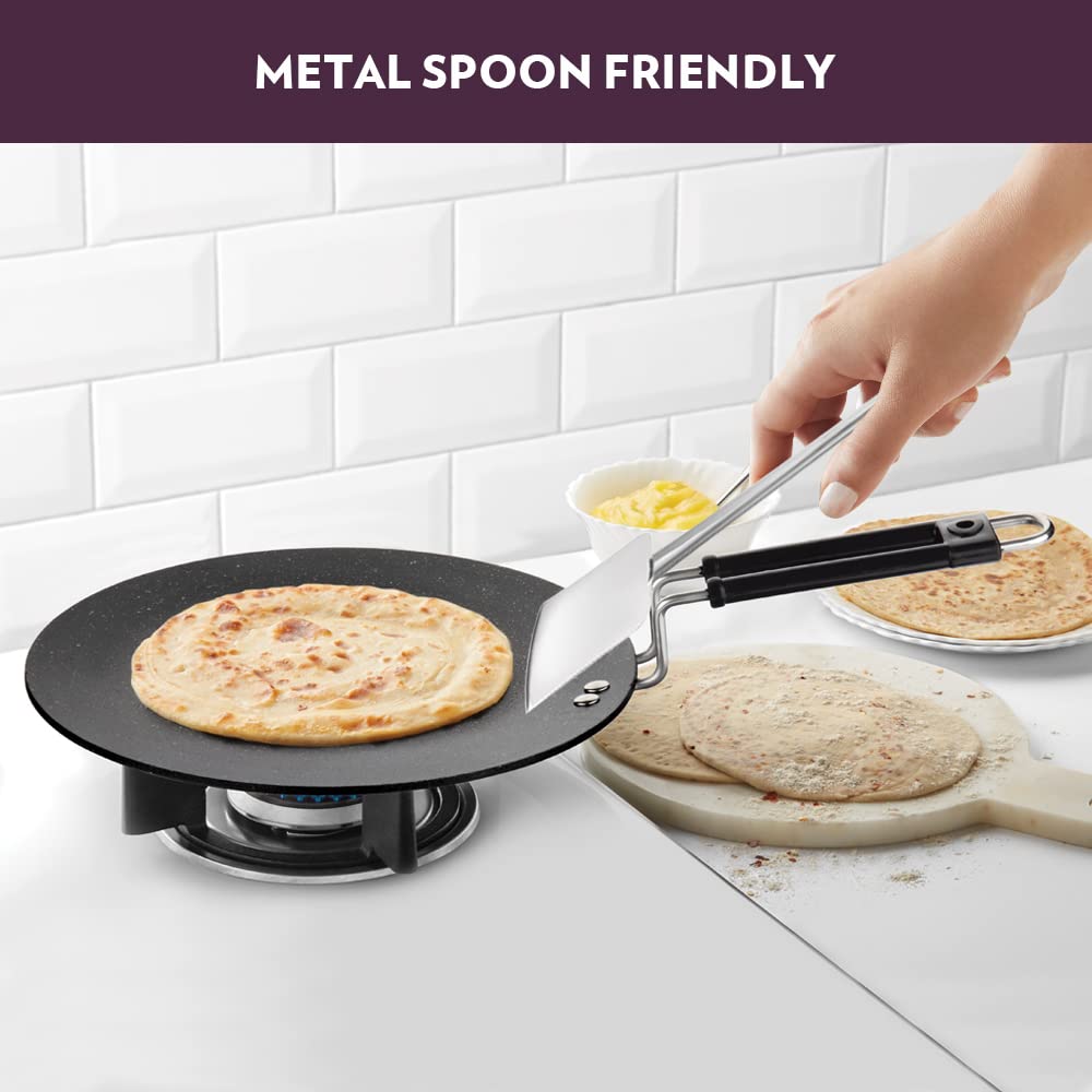 Borosil Granito Non-stick Concave Tawa | Induction Friendly | Granite Finish | Pfoa-free | 25 Cm Diameter | Black