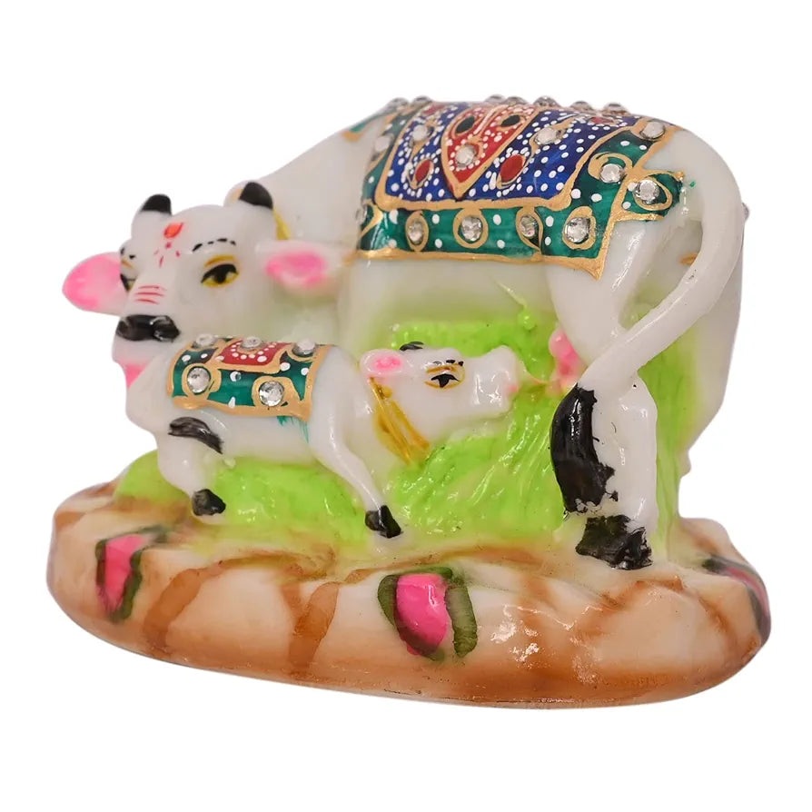 Jaipur Ace Decorative Polystone Cow and Calf Statue/idol for Gift Home Decor 8 Inch COW-MILK-04
