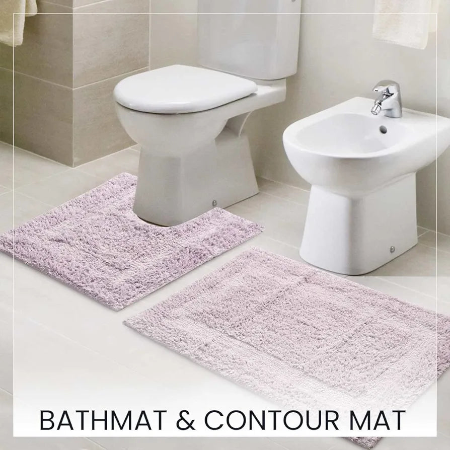 Sashaa World Solid Anti-skid Cotton Bathmat And Contour Set For Bathroom Colour Lilac (Pack of 2)