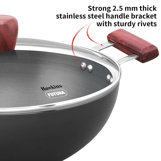 Hawkins Futura 5 litre Deep Fry Pan Induction Kadhai Hard Anodised Kadai with Glass Lid