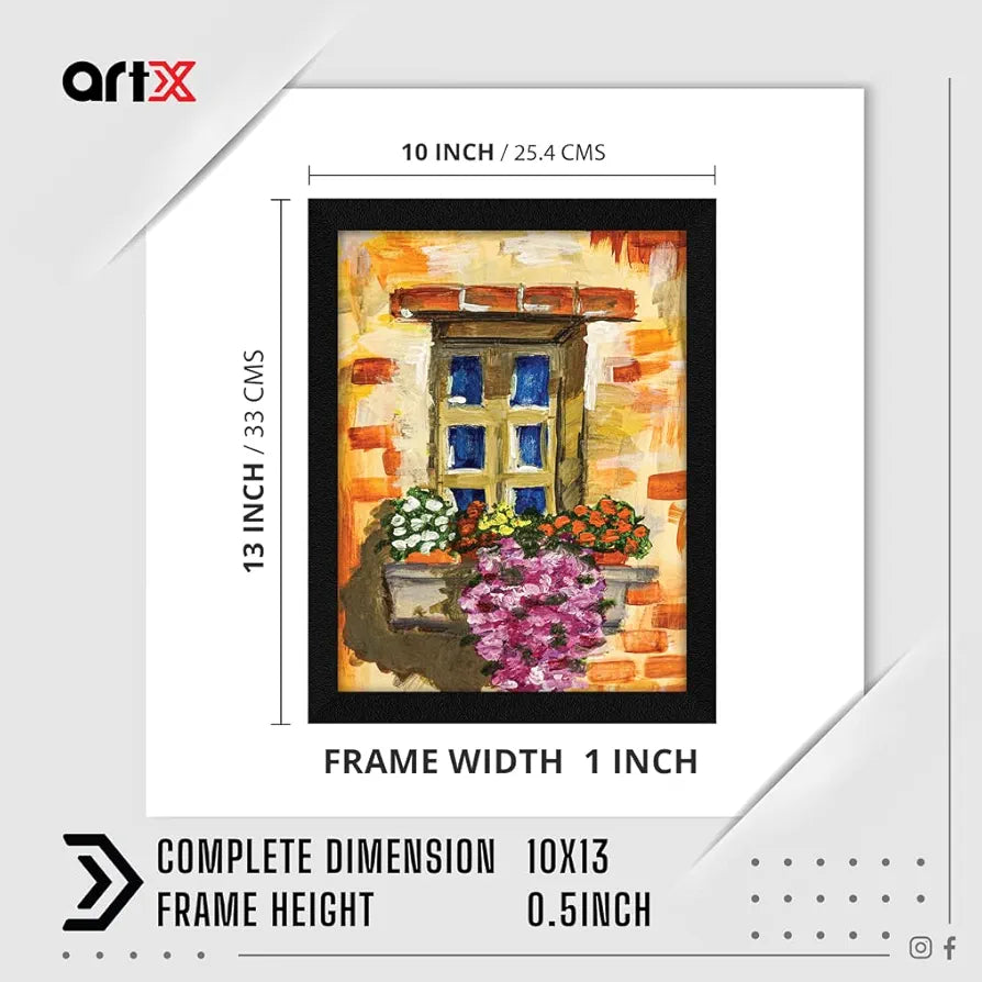 ArtX Paper Vintage House Bloomy Window Frame Wall Art Painting