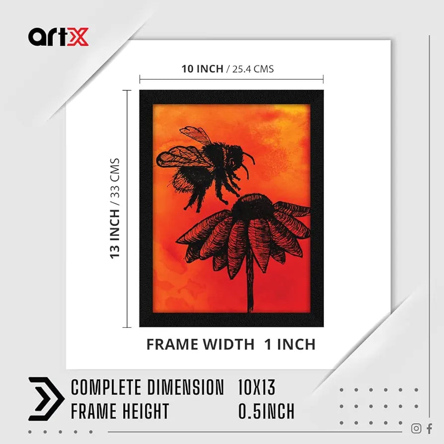 ArtX Paper Line Art Bee Sunflower Frame Wall Art Painting