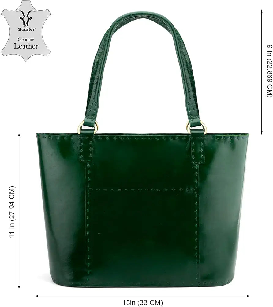 Goatter Genuine Leather Handmade Women's Handbag For Office And College,Green