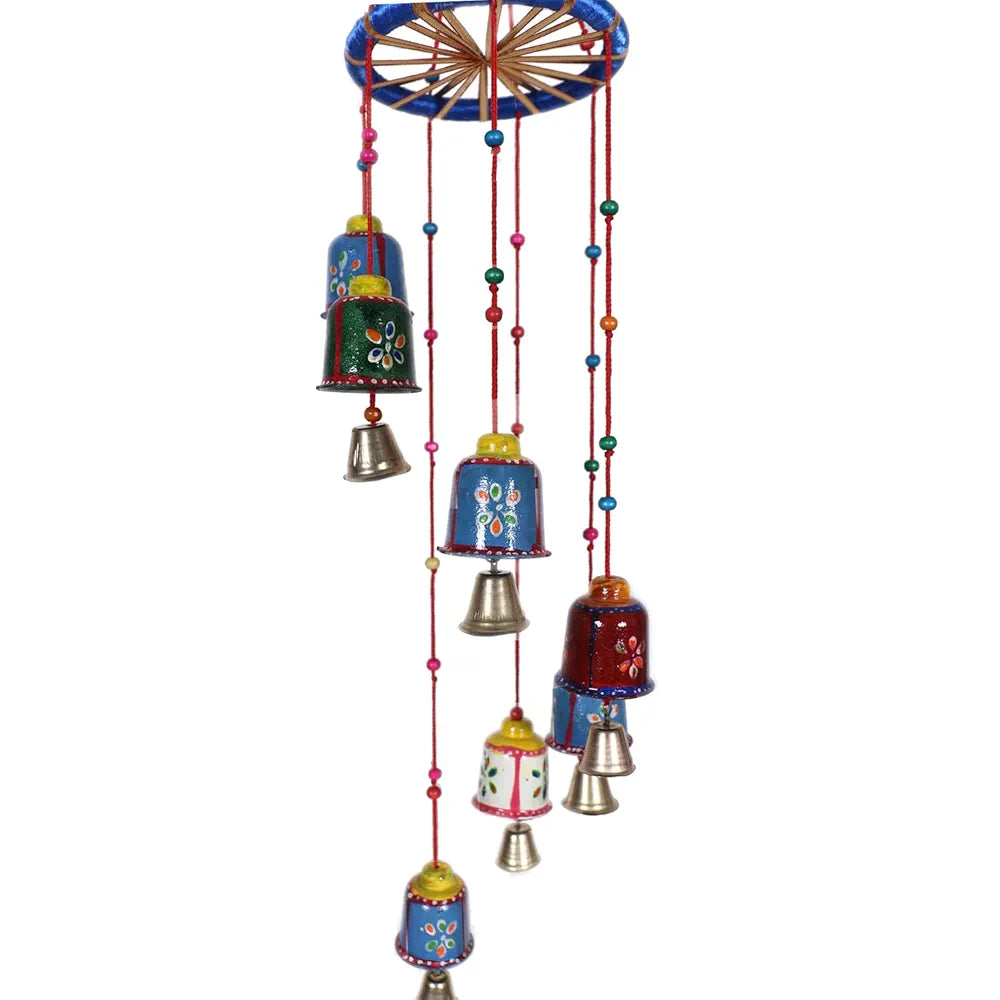 Kuber Industries Handcrafted Wall Hanging Bells with Ring Traditional Rajasthani Hand Painted Bells