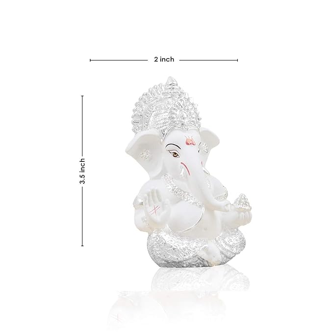 Gold Art India Silver Finish Ganesh Idol For Car Dashboard Ganesha Murti For Home Decor