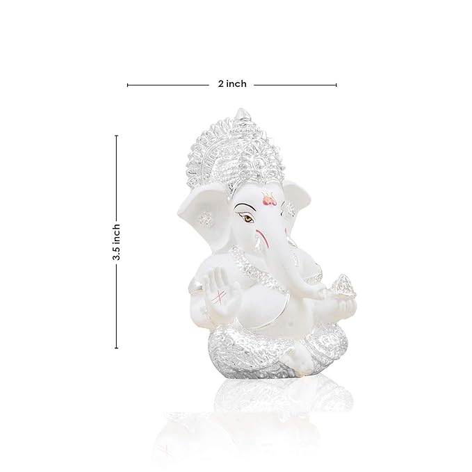 Gold Art India Silver plated White Ganesha for Car Dashboard Home Decor Gifting