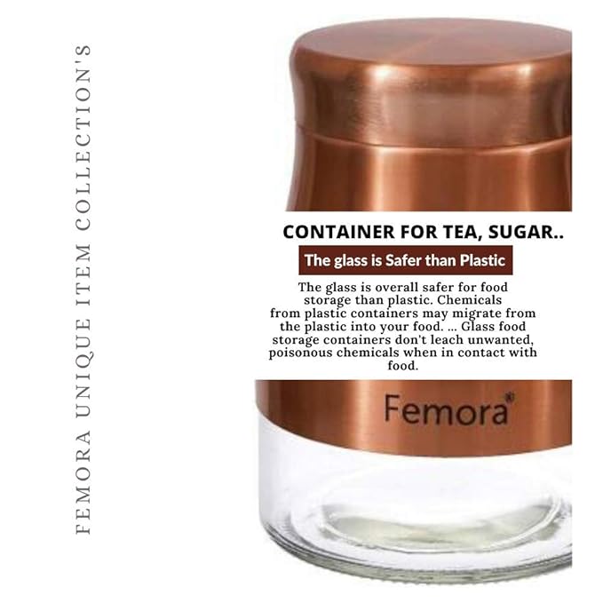 Femora Kitchen Storage Jars Copper Finish With See Through Bottom Jar | 1300 Ml | Pack of 4
