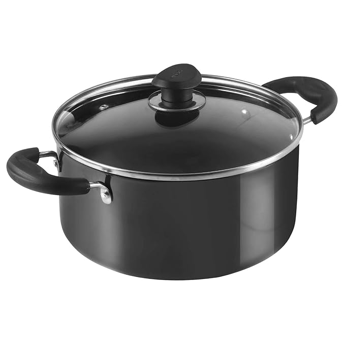 Vinod Black Pearl Hard Anodised Saucepot with Glass Lid 5 Litre, 24cm | 3.25mm Thick | Metal Spoon Friendly | Riveted Sturdy Handles