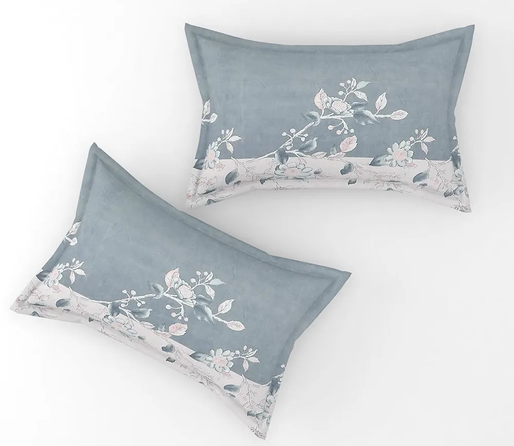 Fresh From Loom King Size Floral Print Microfiber Fitted Bedsheet Set 240 TC 2 Pillow Cover Grey Walnut