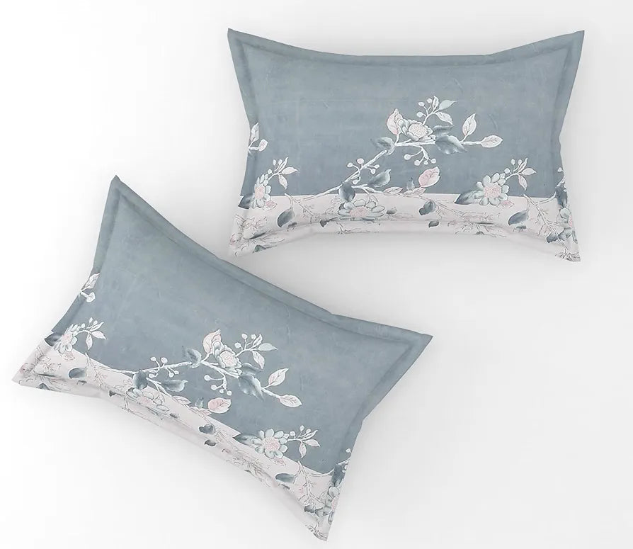 Fresh From Loom Double Bed King Size Floral Design Bed Spread with 2 Pillow Covers 144 TC Walnut Grey