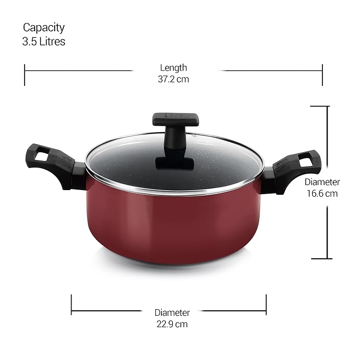 Milton Pro Cook Granito Induction Biryani Pot with Glass Lid 22 cm, 3.5 litres, Burgundy - 1420 gms