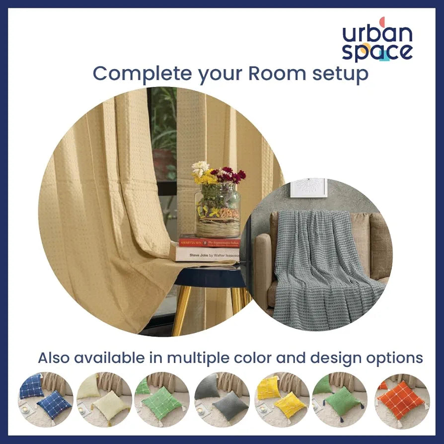 Urban Space Waffle Cotton Cushion Cover Set of 2 Cushion Covers for Sofa, Bedroom, Living Room Waffle Cool Grey