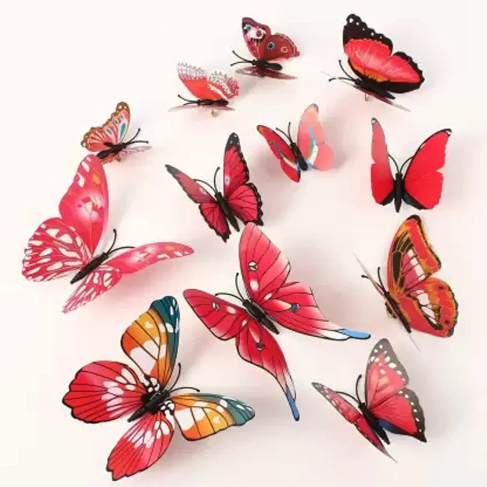 Xtore 12pcs 3D Home Decor Butterfly 3D Plastic Build Ferrari Red Comes with Sticking pad
