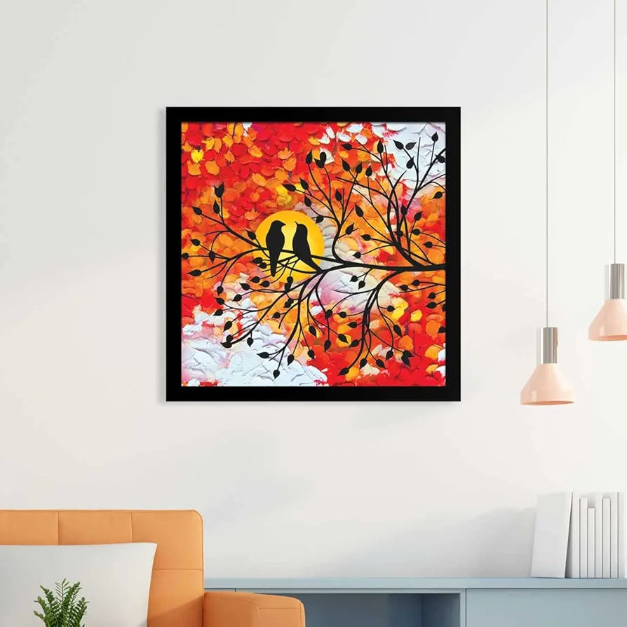 ArtX Bird Abstract Big Canvas Painting For Bedroom With Frame