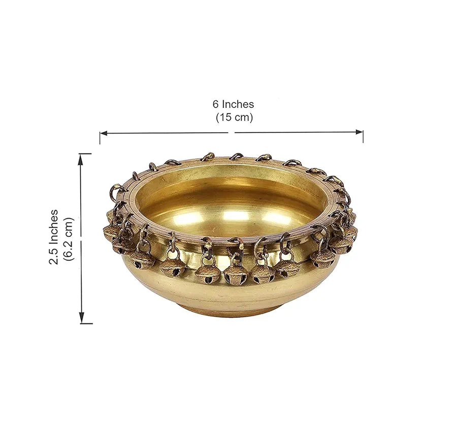 Two Moustaches Ethnic Traditional 6 Inches Brass Urli Bowl with Bells