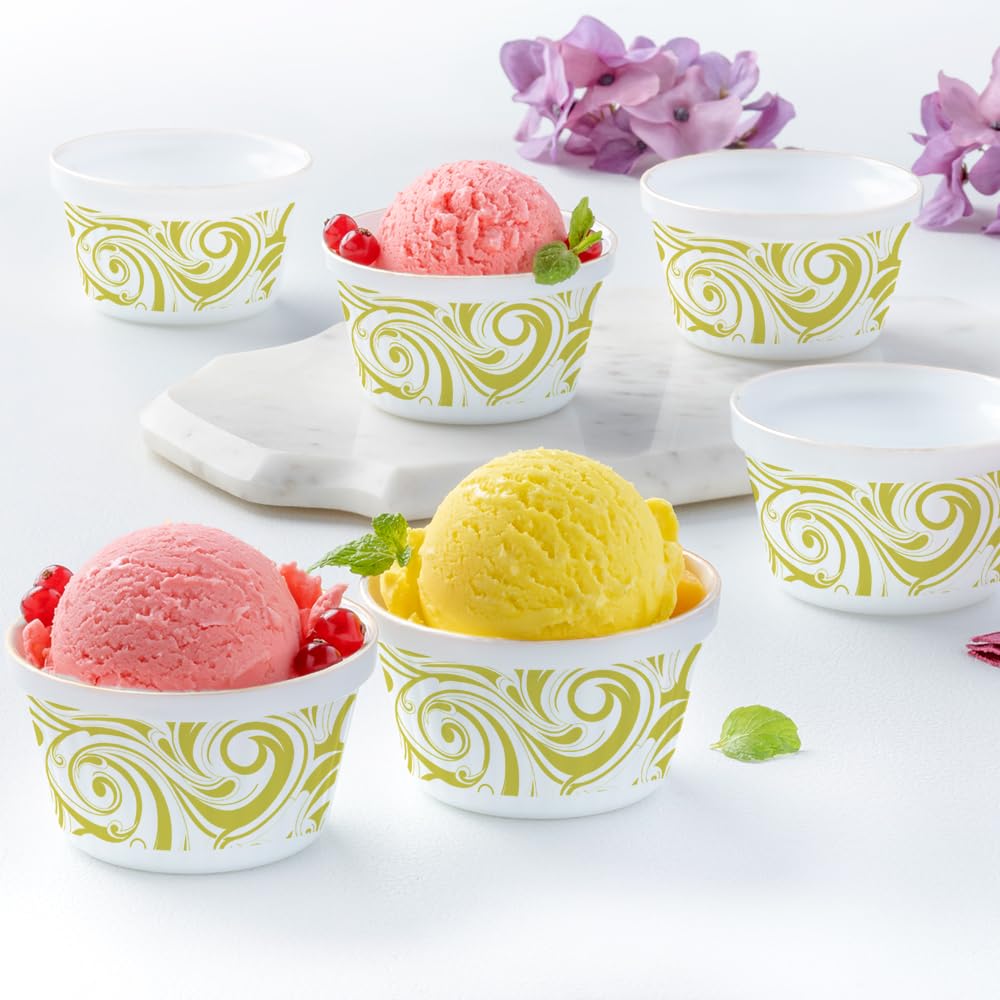 Larah by Borosil Frosty Green Ice Cream Bowl/Dessert Set | Set of 6