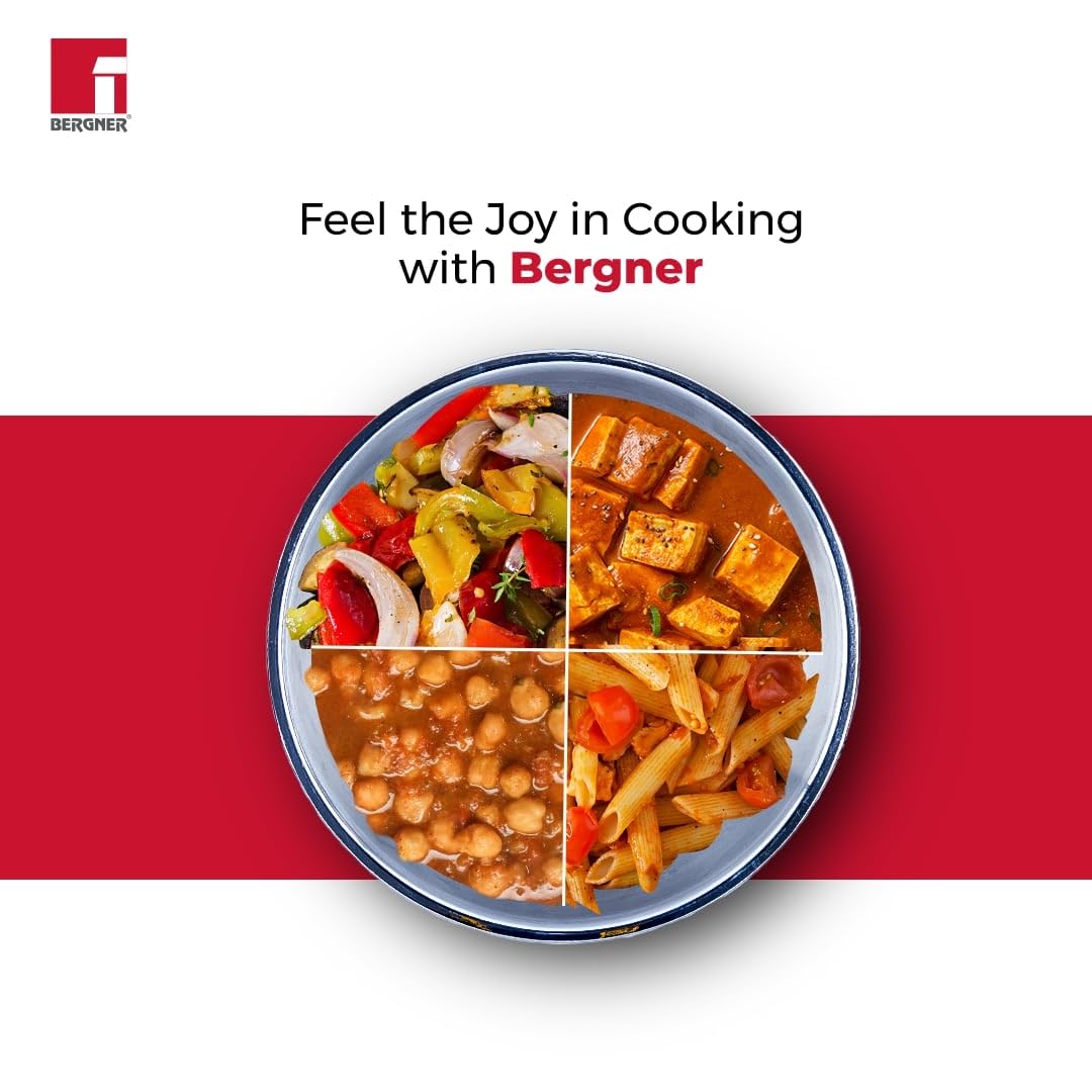 Bergner Tripro Triply Stainless Steel Cook and Serve 28cm Tasla | Tasra Kadai | Handleless Wok | 4.25 Litres