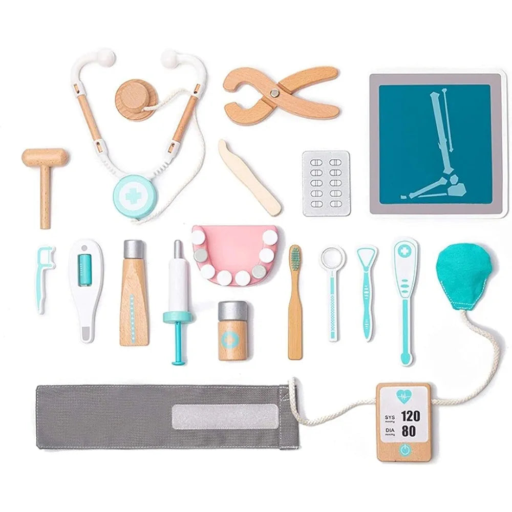 NESTA TOYS - Wooden Doctor Set for Kids | Pretend Play 18 Pcs Dentist Medical Kit for Kids 
