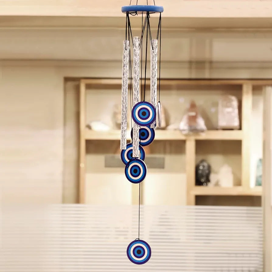 Shubhanjali Metal Evil Eye Wind Chimes 27Inch Turkish Wind Chime Blue