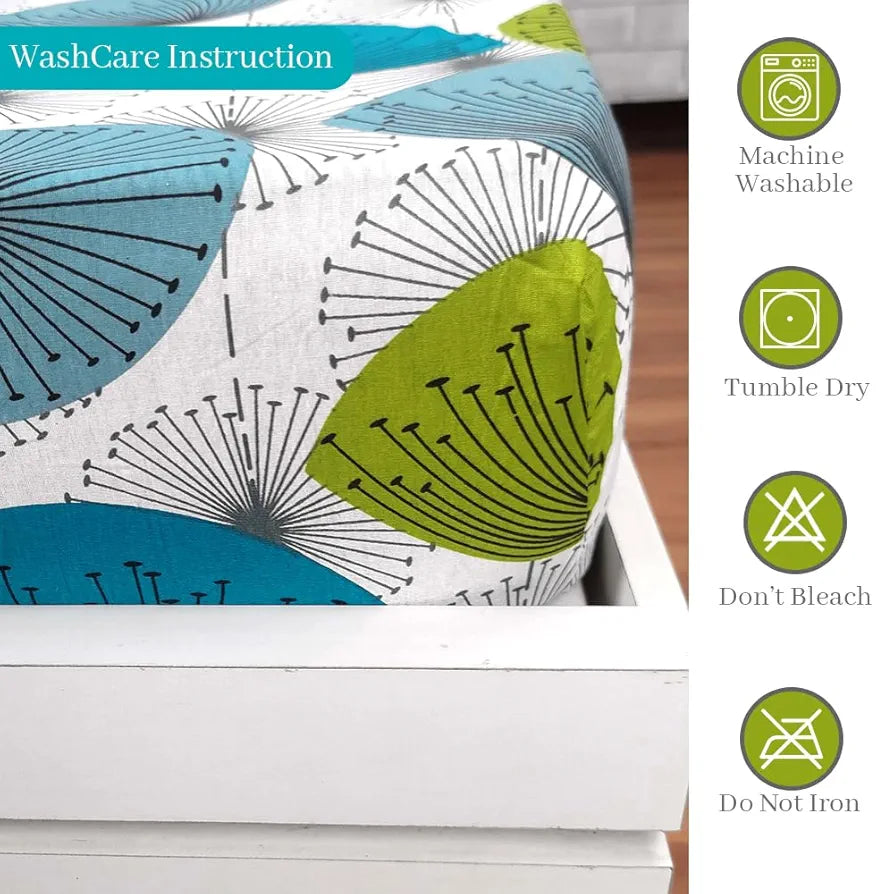 Divine Casa 144 TC 100% Cotton Floral Green Breathable Bedsheet King Size Bed Cotton Elastic Fitted Colour Baltic Sea