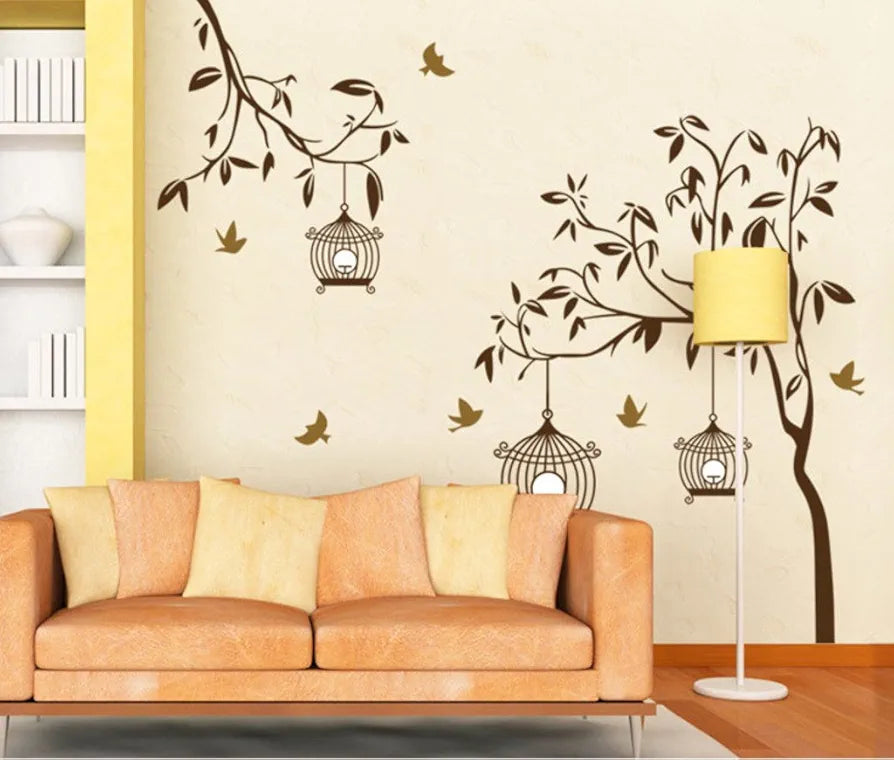 Decals Design Tree with Birds and Cages Wall Sticker