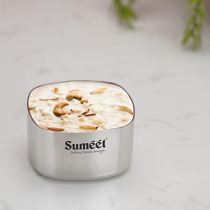 Sumeet Heavy Gauge Stainless Steel Square Bowl Set of 6pc 200 ml Each Silver