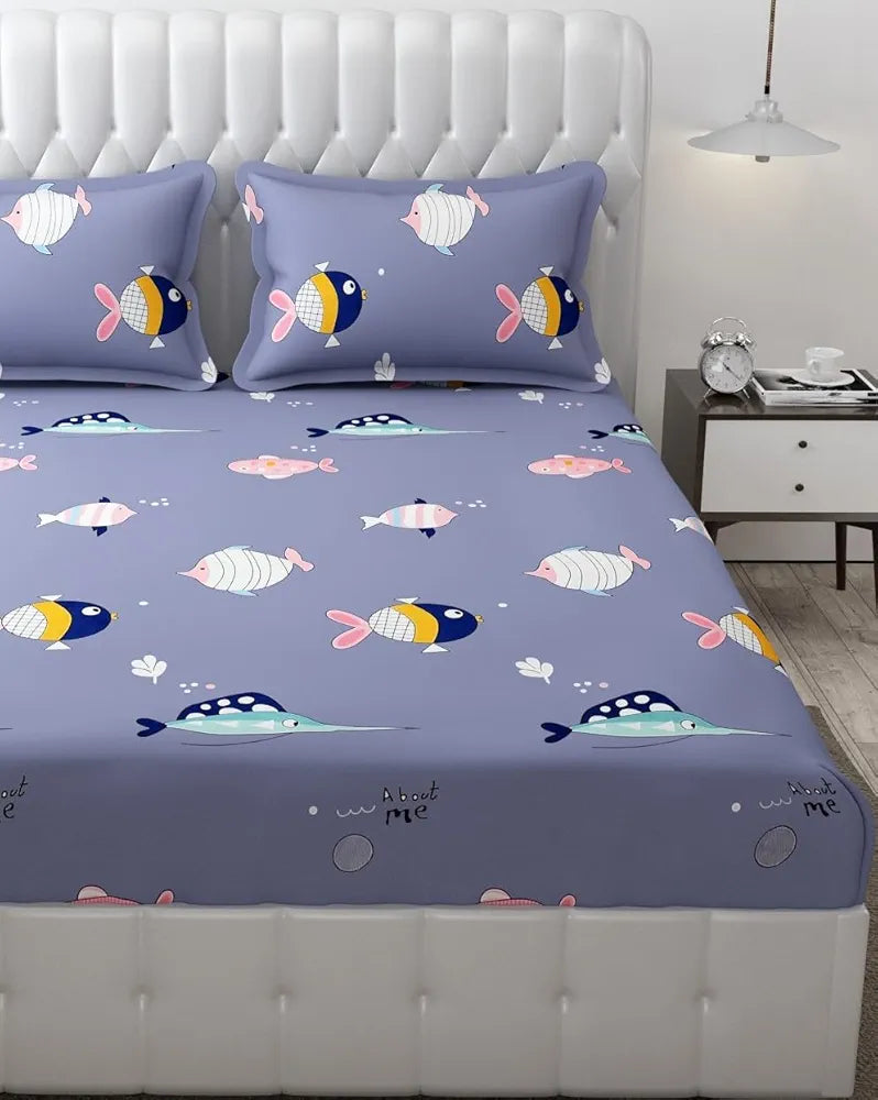 Fresh From Loom Bed Sheet Cartoon Printed Double Bedsheets King Size with 2 Pillow Cover 144 TC Grizzlies