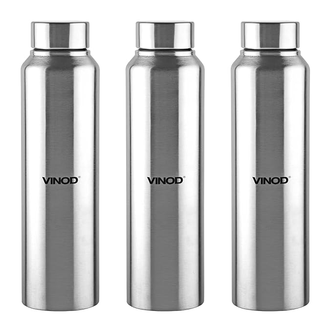 Vinod Frost Fridge Water Bottle with Fabricated 18/8 Stainless Steel Coating Inside and Outside | 1000 ml | Pack of 3
