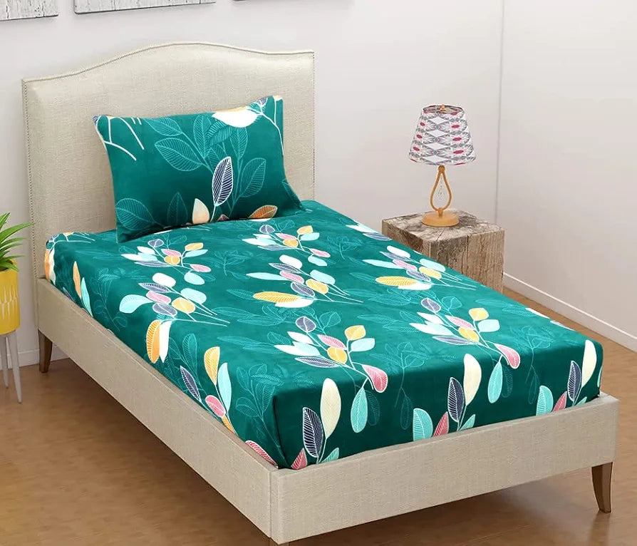 BSB HOME Premium Cotton Feel Single Bedsheet with One Pillow Cover for Coat/Diwan Dark Green