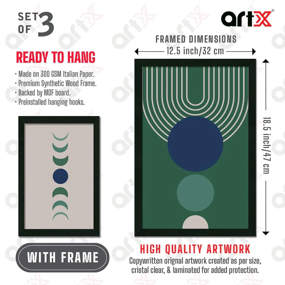 ArtX Paper Bohemian Shapes Wall Painting Boho Framed Painting Set Of 3