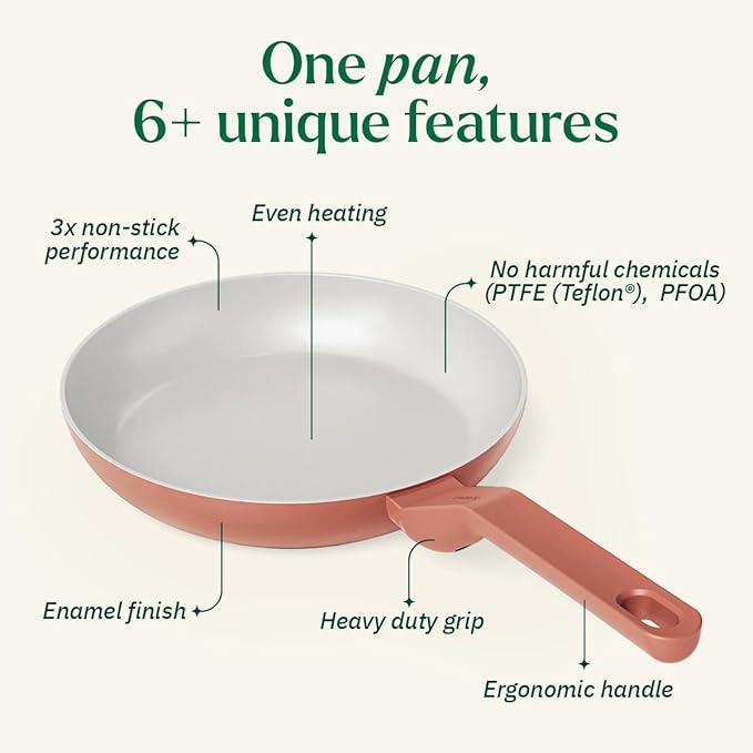 Ember Cookware Arcilla Ceramic Non-stick Egg Pan 20cm | Glass Lid | Matching Handle | Florence Series | Terracotta