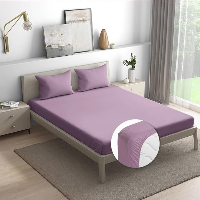 Wakefit Bedsheet for King Size Bedsheet King Size Bed Cotton 2 Pillow Covers Elastic Fitted Sheet Lavender Herb