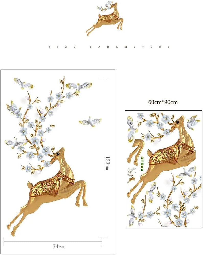 Jaamso Royals Golden Deer Pvc Vinyl Self Adheisve Wall Sticker for Home