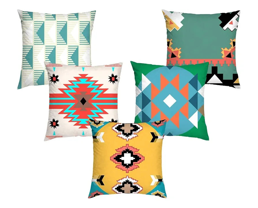 Aerohaven Abstract Set of 5 Traditional Rajasthani Print Cushion Covers Decorative Cotton Covers