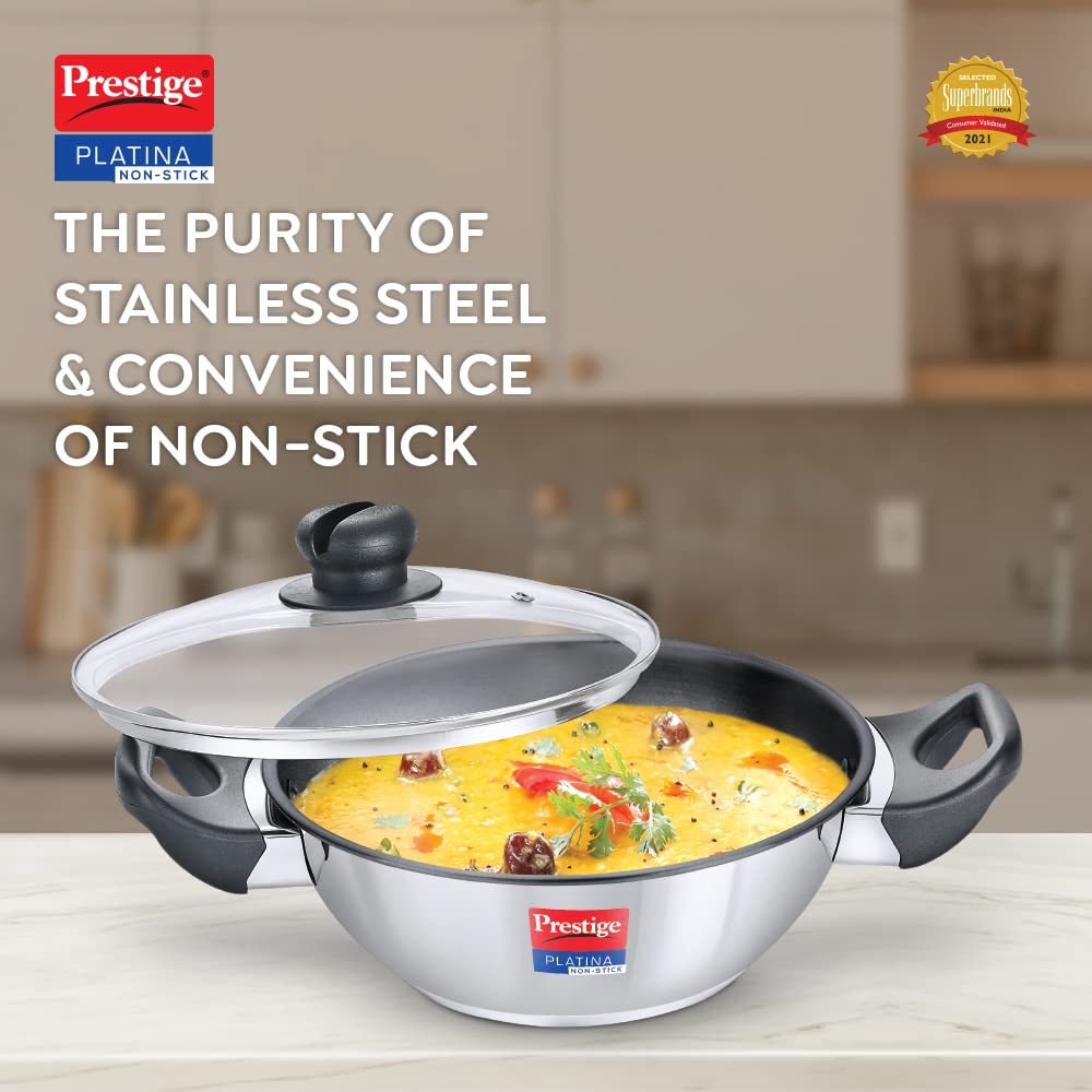 Prestige Platina Non-Stick SS Kadai with Lid 240mm