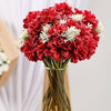 Artificial Dahlia Flower Bunch – 7-Stem Faux Bouquet Realistic Fabric Flower Arrangement Red