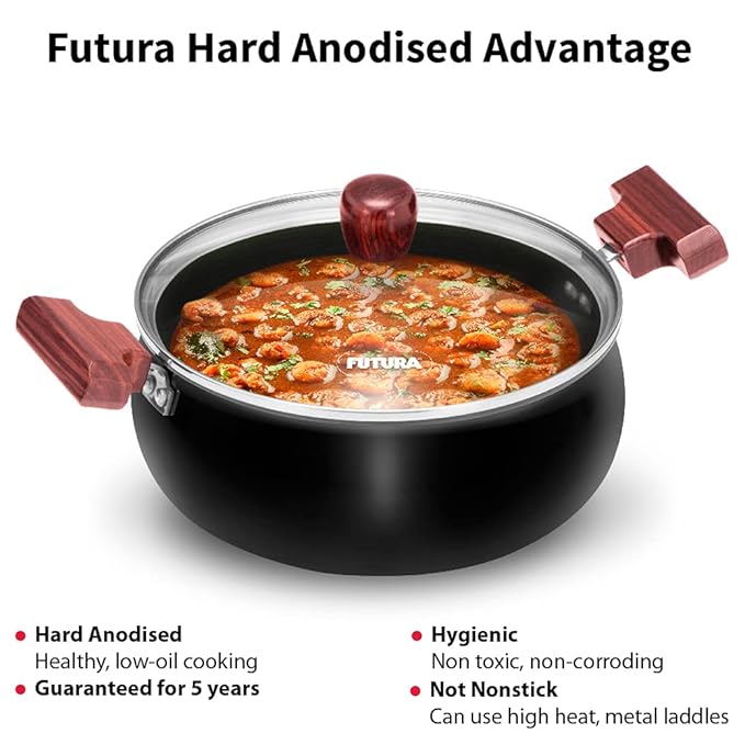 Hawkins Futura 3 Litre Cook n Serve Handi, Hard Anodised Biryani Handi with Glass Lid
