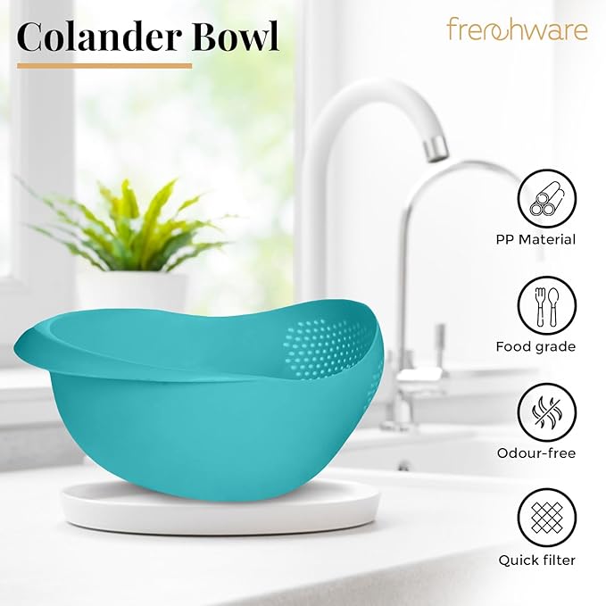 Frenchware 1 Unit Plastic Colander Bowl | Premium-grade Plastic | 100% Food Safe | Dishwasher Safe | Blue Colour