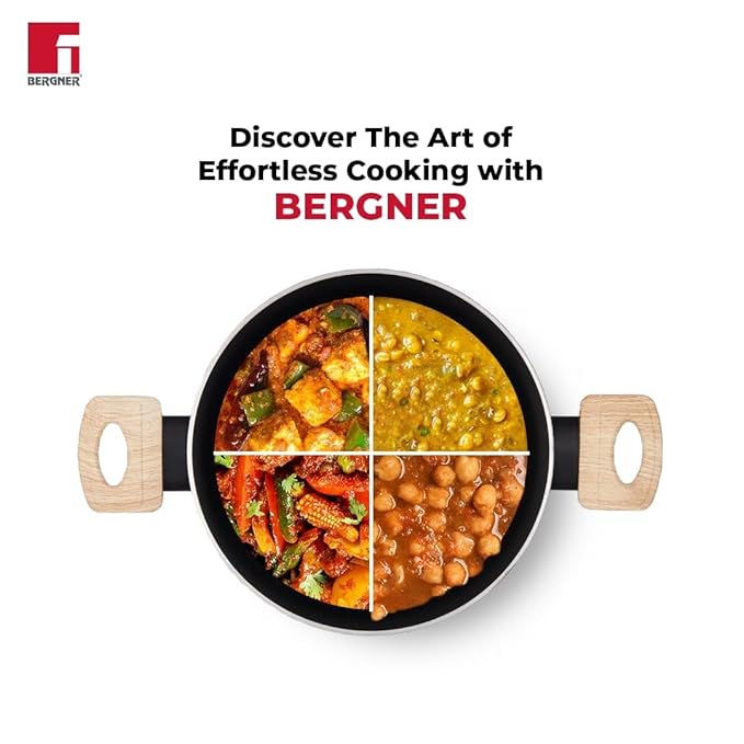 Bergner Bellini Plus Aura 5-layer Non-stick 22 Cm Kadai With Glass Lid | 2.9 Litres Kadhai