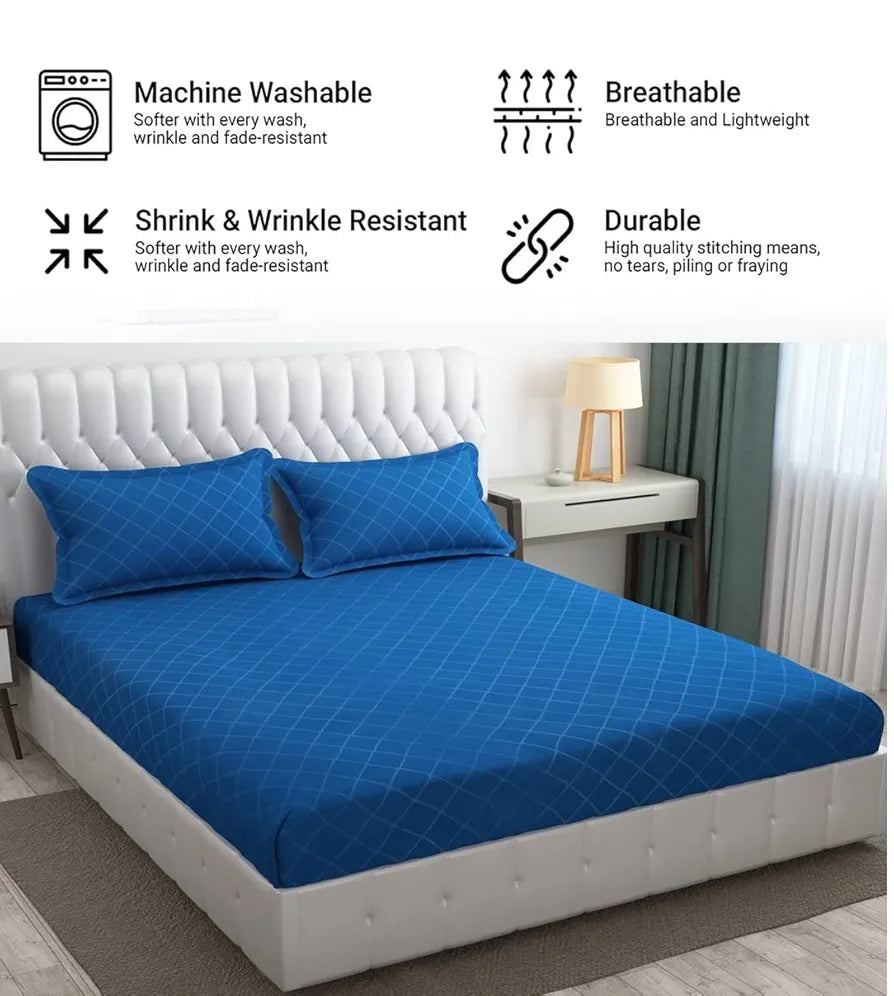 Fresh From Loom Double Bedsheet King Size-Microfiber Rotary Printed Hypoallergenic Wrinkle Free With 2 Pillow Covers 144 TC BlueBerry Barfi