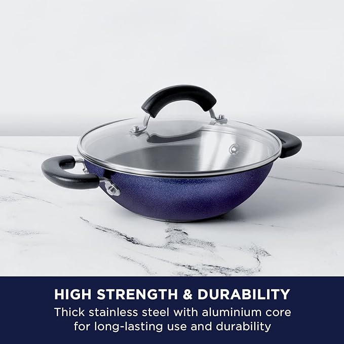 Meyer Centennial Nickel Free Kadai Steel Kadhai for Deep Frying 22cm Blue Diamond